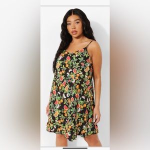 BOOHOO PLUS FRUIT PRINT SWING DRESS